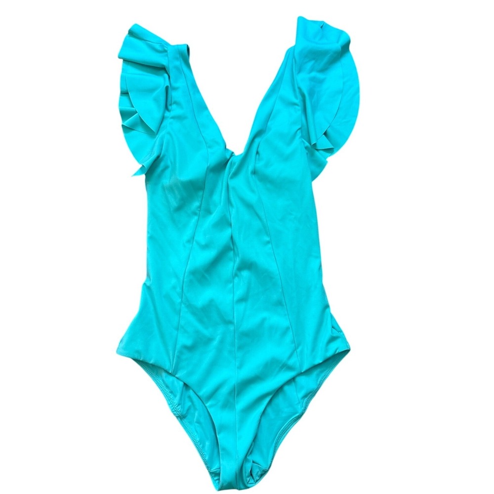 Marie Oliver One‎ Piece Swimsuit Women Turquoise Excellent Ruffle SIZE XS
